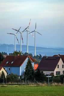 Zittau, Saxony, Germany, wind farm near Zittau, wind turbines behind a housing estate, Europe