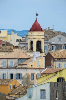 Corfu Town, Corfu, Greece, City overview Corfu Town. Back mainland Albania, Europe