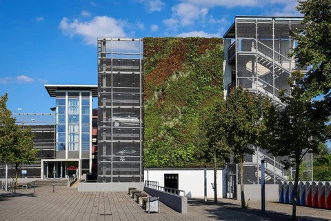 Bottrop, North Rhine-Westphalia, Germany, Wall-mounted façade greening at the P+R car park at