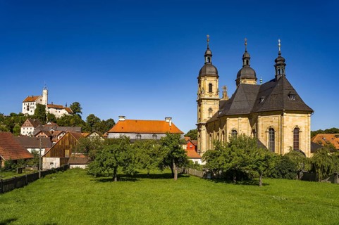 Pilgrimage church of the Holy Trinity and the castle in Gößweinstein, Franconian Switzerland,