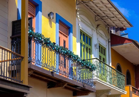 Panama, Panama City historic center Casco Viejo colorful streets and colonial architecture.,