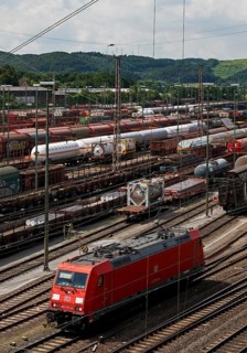 Train formation yard in the Vorhalle district with locomotive, marshalling yard, goods trains,