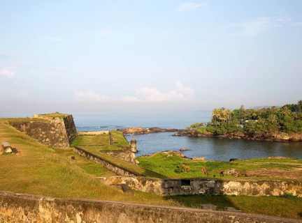 Coastal scenery and historic walls of the fort, Galle, Sri Lanka, Asia