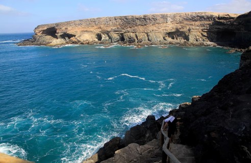 Headland with caves being eroded by waves, Ajuy, Fuerteventura, Canary Islands, Spain, Europe