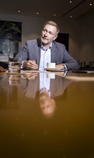 Christian Lindner (FDP), Federal Minister of Finance, recorded during an interview in his office at
