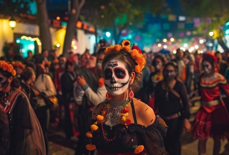 Mexican holiday Day of the Dead, Aztec celebration when families honor their ancestors, AI