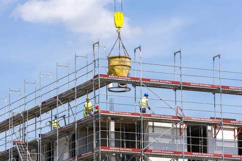Housing construction, new construction of 50 flats, new development area, apartment building,