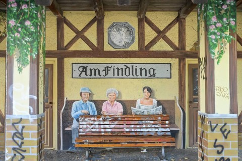 Bank, Bus stop, Am Findling, Großbeerenstraße, Babelsberg, Potsdam, Brandenburg, Germany, Europe