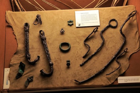 Display of iron implements at Iron Age museum, Andover, Hampshire, England, UK