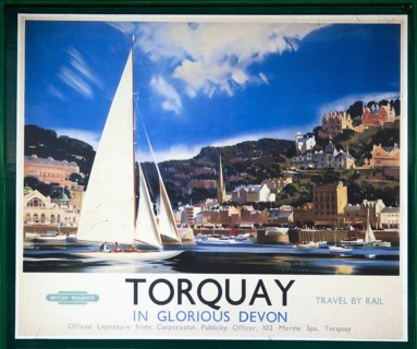 Vintage British Railways rail advertising poster, Swanage railway station, Dorset, England, UK