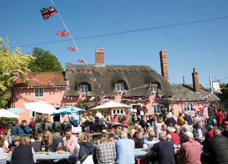 Street party celebrating royal wedding of Prince harry and Meghan Markle, Sorrel Horse Suffolk,