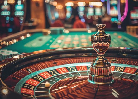 Casino roulette table waiting for and tourist to spend money, AI generated