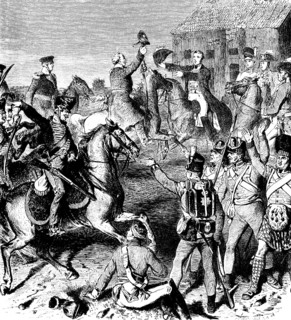 Battle of Waterloo or Belle-Alliance 1815, joyful encounter of the commanders Field Marshal Blücher