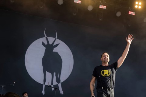 Danger Dan (Daniel Pongratz), rapper of the Antilopen Gang at the Highfield Festival on Saturday,