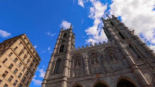 Place d'Armes square and Notre-Dame Basilica in Old Montreal historic town near Old Port