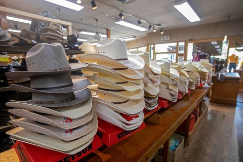 Steamboat Springs, Colorado, Cowboy hats on sale at F.M. Light & Sons, a heavily-advertised western