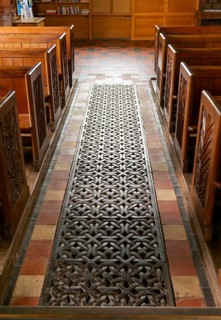 Detail of ironwork metal floor grating, church of Saint Mary the Virgin, Silchester, Hampshire,