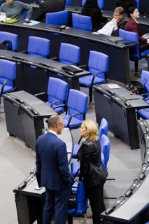 Friedrich Merz, CDU candidate for chancellor, and Julia Klöckner, CDU, in front of the session in