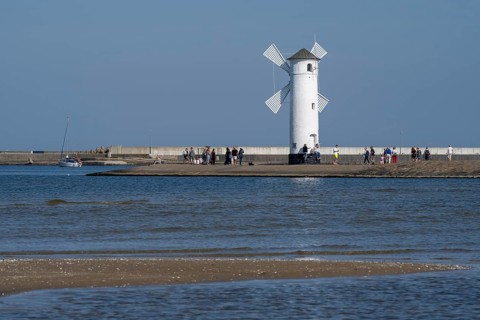 Mill beacon on the pier, Swinemünde, Usedom Island, Baltic Sea, Poland, Europe