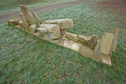 Sculpture Steinener Fluss der Zeit by Voré 2010, modern art, abstract art, limestone, fragments,