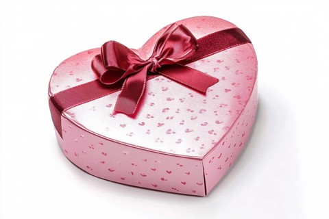 Pink heart shaped Valentine's Day gift box isolated on white background, AI generated