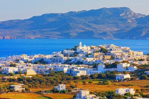 View of Adamas harbour, Adamas, Milos Island, Cyclades Islands, Greece, Europe