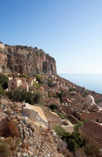 Byzantine castle town of Monemvasia, Monemvassia, Monemwassia, Monembasia, in the Myrtoan Sea,