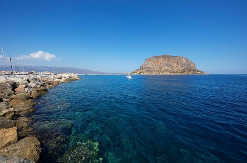 Rock of Monemvasia, Monemvassia, Monemwassia, Monembasia, in the Myrtoan Sea, Laconia, Peloponnese,