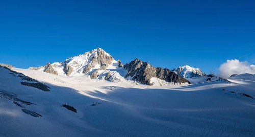 High alpine mountain landscape, summit of the Aiguille de Chardonnet and Glacier du Tour, glaciers