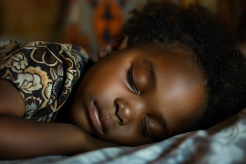 Close up of face of sleeping young black girl child. KI generiert, generiert, AI generated
