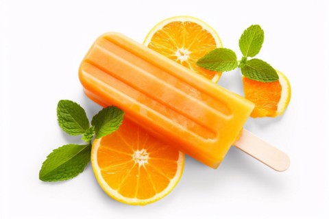 Orange popsicle on white background. KI generiert, generiert, AI generated