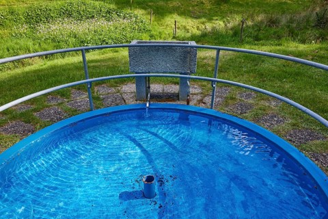 Blue Kneipp water basin in the Oberlehen district, Bernau im Black Forest, Black Forest, Waldshut