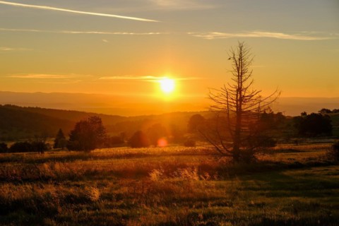Sunrise, Hochrhönstraße, near Schwabenhimmel, UNESCO Biosphere Reserve, near Hausen, Rhön, Bavarian