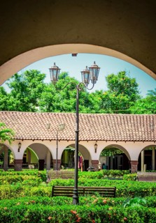 Lantern poles with copy space, A lantern pole in a garden, Lantern pole in a plaza, Public lighting