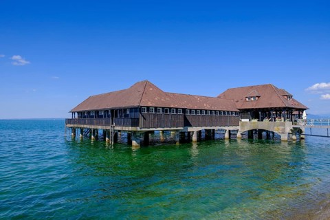 Historic bathing hut, bathing establishment, Rorschach on Lake Constance, Canton of St. Gallen,