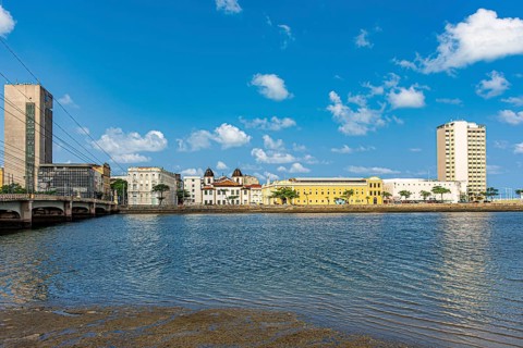 View of the historic center of Recife on the banks of the Capibaribe River, Recife, Pernambuco,