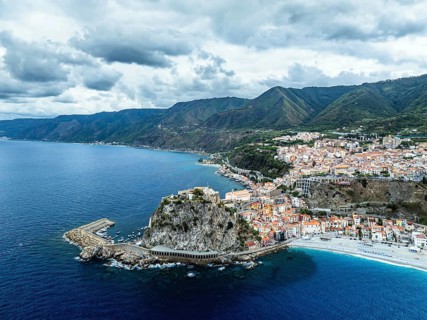 Scilla from a drone, Calabria, Italy, Europe