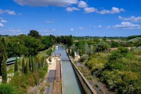 Fonseranes lock stairs, Échelle d'Écluses de Fonseranes, Neuf Ecluses, Canal du Midi, Beziers,