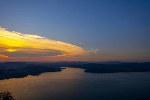 Aerial View over Lake Lucerne and Mountain in Sunset in Lucerne, Switzerland, Europe