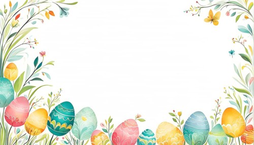 Abstract illustration of a Easter card with delicate colorful hand-drawn illustrations, empty space