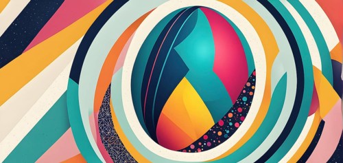 Abstract Easter egg design with geometric patterns, bold colors, and a mix of textures, creating a