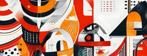 Illustration of an abstract Easter egg design with geometric patterns, bold colors, and a mix of