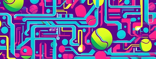 Vibrant mix of abstract circuitry intertwined with tennis balls, representing AI role in