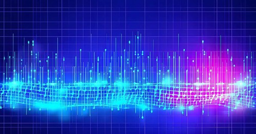 Glowing digital wave forms fluctuating in sync with a pulsating grid background, representing the