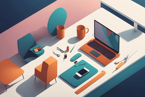 Abstract illustration wallpaper symbolizing the essence of mobile working, AI generated