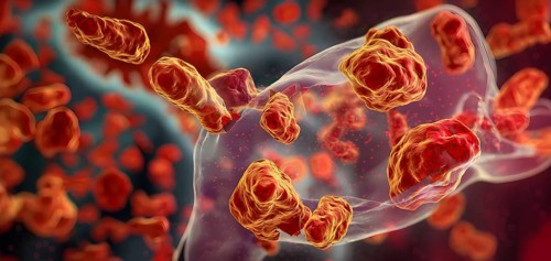 Three dimensional render of a tuberculosis bacteria in an organism, AI generated