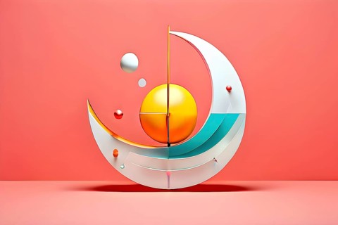 Minimalist rendering of an abstract symbol portraying work life balance with split segments, AI