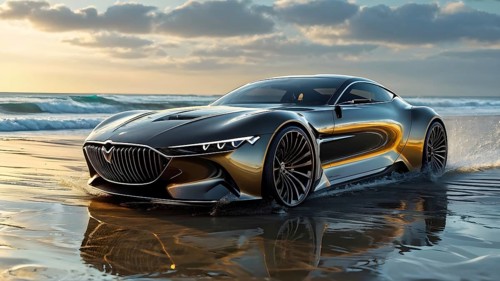 Sportscar with a body design based on the streamlined aerodynamic shape of a shark, AI generated