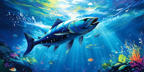 Illustration inspired by the fluid dynamics of a streamlined fish, AI generated