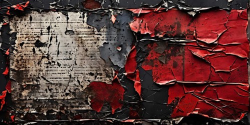 Vintage style collage featuring textured grunge posters in hues of black and red, AI generated